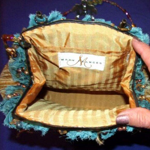 MARY FRANCES JEWELED BEADED EMBELLISHED HANDBAG w/METAL HANDLE AND BEADED STRAP. - Picture 4 of 5